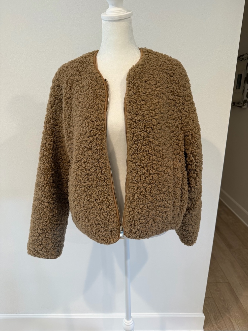 Zara Tan Teddy Sherpa Zip-Up Jacket
